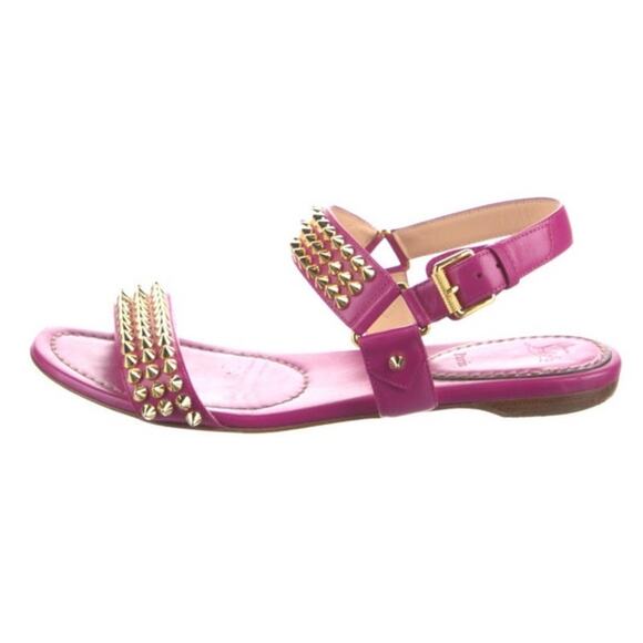 Christian Louboutin Bikee Bike Spikes Flat Sandal Pink Leather Gold Size 7 - Picture 7 of 7